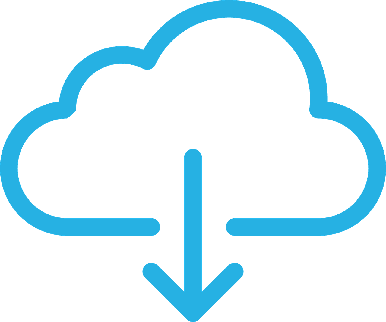 Blue cloud icon with a downward arrow, representing cloud data storage and file backup solutions for small businesses.