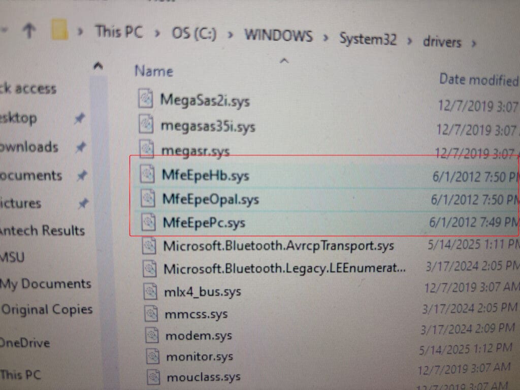 mcafee drivers