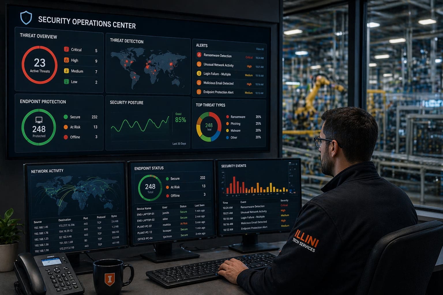 Cybersecurity system protecting manufacturing business and network