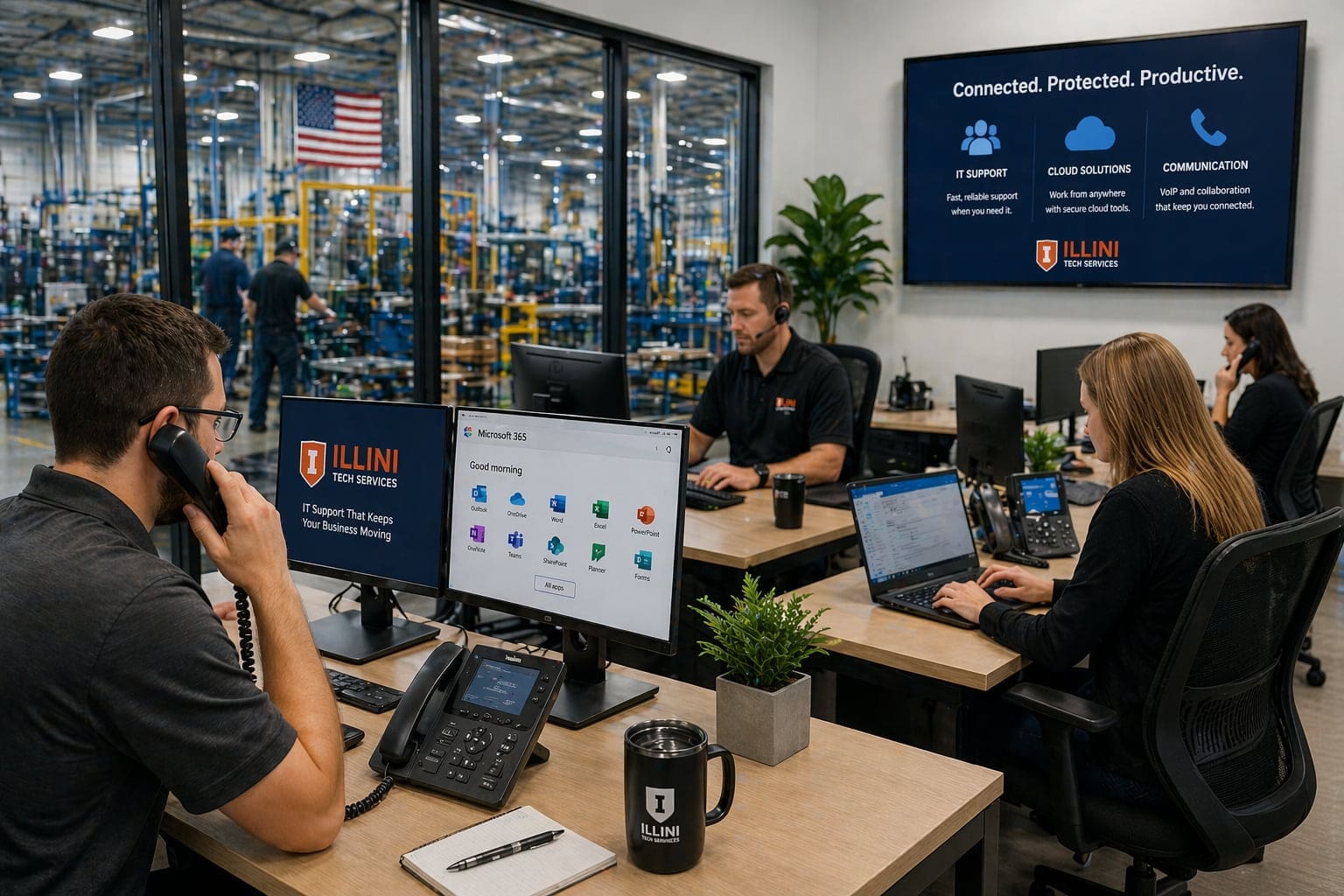 Manufacturing office using cloud systems and VoIP communication tools