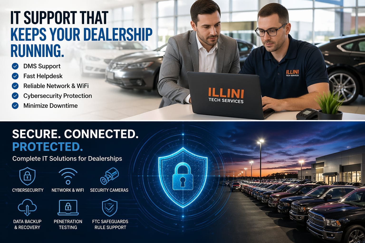IT support for car dealerships including cybersecurity, WiFi, and DMS systems