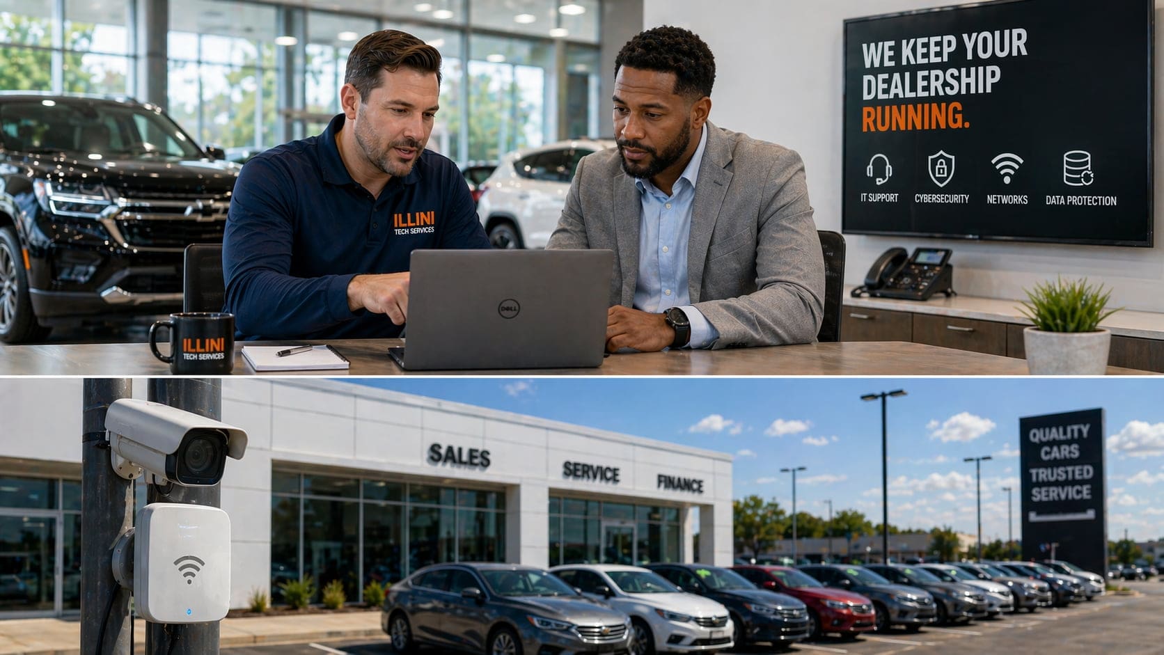 IT support for car dealerships in Illinois with showroom consultation and network setup