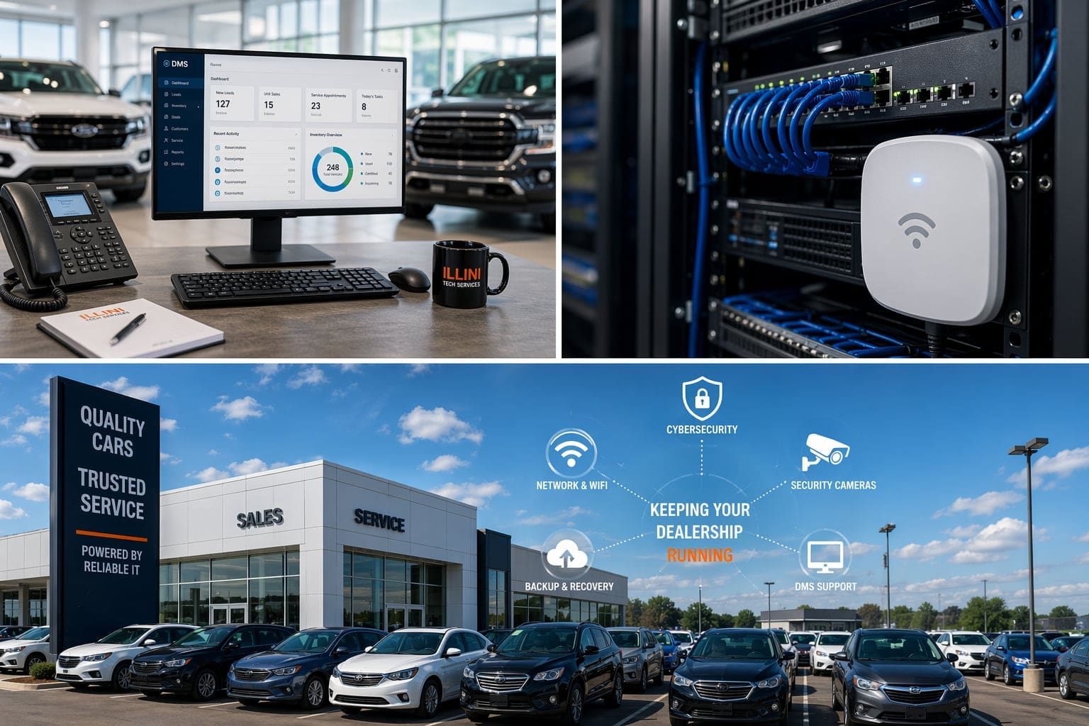 IT support for car dealerships with DMS software, network setup, and WiFi systems