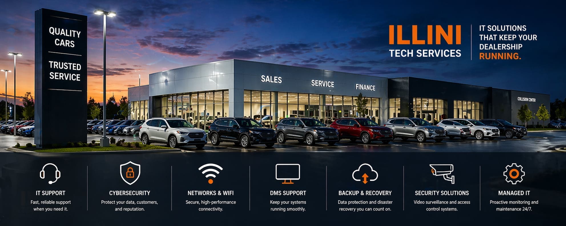 IT support for car dealerships in Illinois with cybersecurity, WiFi, and DMS solutions